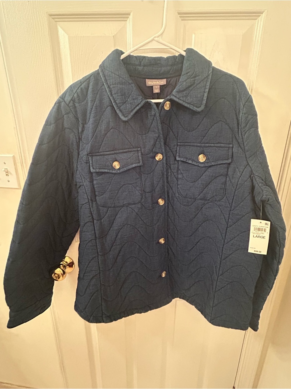 Style & Co. Quilted Button-Up Utility Jacket - Navy
